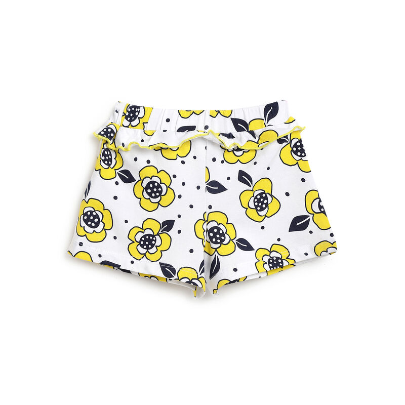 Girls White and Yellow Printed Outfit with Short Pants image number null
